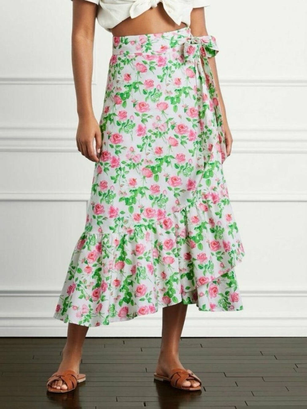 Hill House Womens Wrap Skirt Mirabel Pink Roses NWT size M